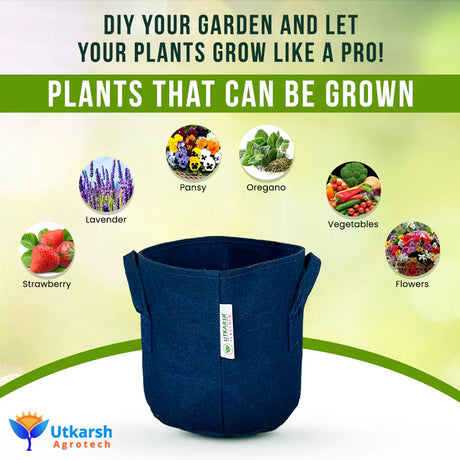 400 GSM Geotextile Fabric Growbags- Blue, Pack of 5 - Utkarsh Agrochem Pvt ltd. 