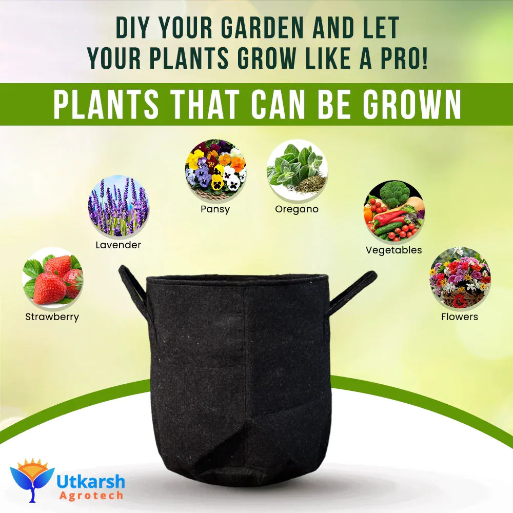 400 GSM Geotextile Fabric Growbags- Dark Grey, Pack of 5 - Utkarsh Agrochem Pvt ltd. 
