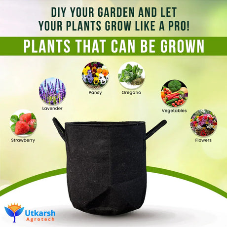 400 GSM Geotextile Fabric Growbags- Dark Grey, Pack of 5 - Utkarsh Agrochem Pvt ltd. 