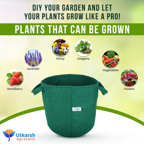 400 GSM Geotextile Fabric Growbags- Green, Pack of 3 - Utkarsh Agrochem Pvt ltd. 