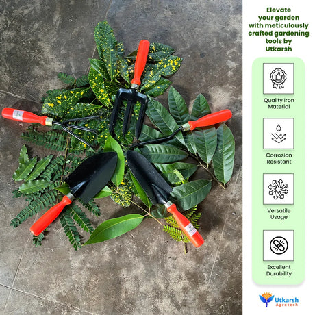Gardening Hand Tools Set - 5 Pieces (Cultivator, Big and Small Trowel, Weeder, Fork) | Tools for Home Garden | Durable Plant Tool Kit | Farming Tools - Utkarsh Agrochem Pvt ltd. 
