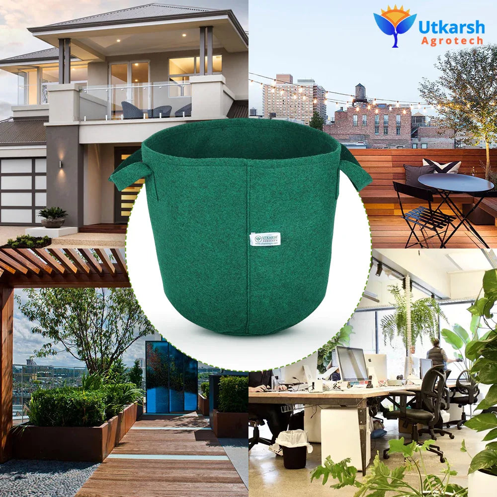 400 GSM Geotextile Fabric Growbags- Green, Pack of 3 - Utkarsh Agrochem Pvt ltd. 