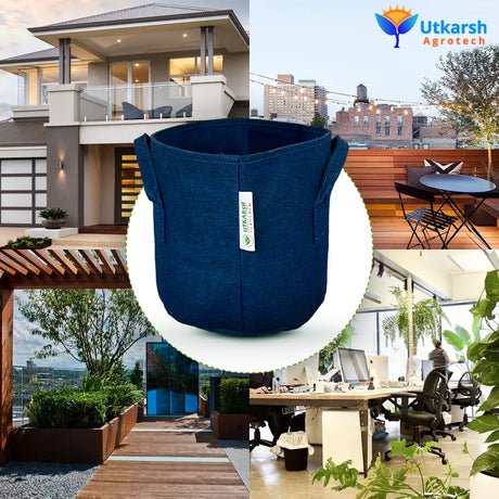 400 GSM Geotextile Fabric Growbags- Blue, Pack of 3 - Utkarsh Agrochem Pvt ltd. 