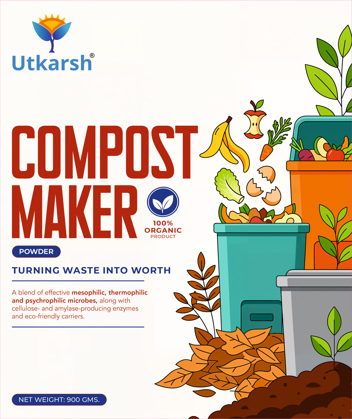 Compost Maker Powder for Home Garden | Fast-Active Natural Organic Waste Decomposer for Kitchen Waste, Vegetable & Fruit Scraps | Easy-to-Use, Odor-Free Compost Starter Powder