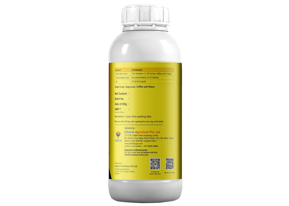 Acetobacter - Nitrogen Fixing Microbes, Liquid Bio Fertilizer for Plants Growth, Enhances Soil Structure & Fertility, Yields & Nutrient Uptake | Acetoz - Utkarsh Agrochem Pvt ltd. 