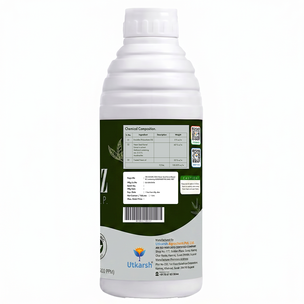 Neemoz C.P. Cold Pressed Neem Oil | 1500 PPM Azadirachtin EC 0.15% W/W Organic Bio-Insecticide | Effective Broad-Spectrum Pest Control for Vegetables, Fruits, Cotton, Rice & Plants