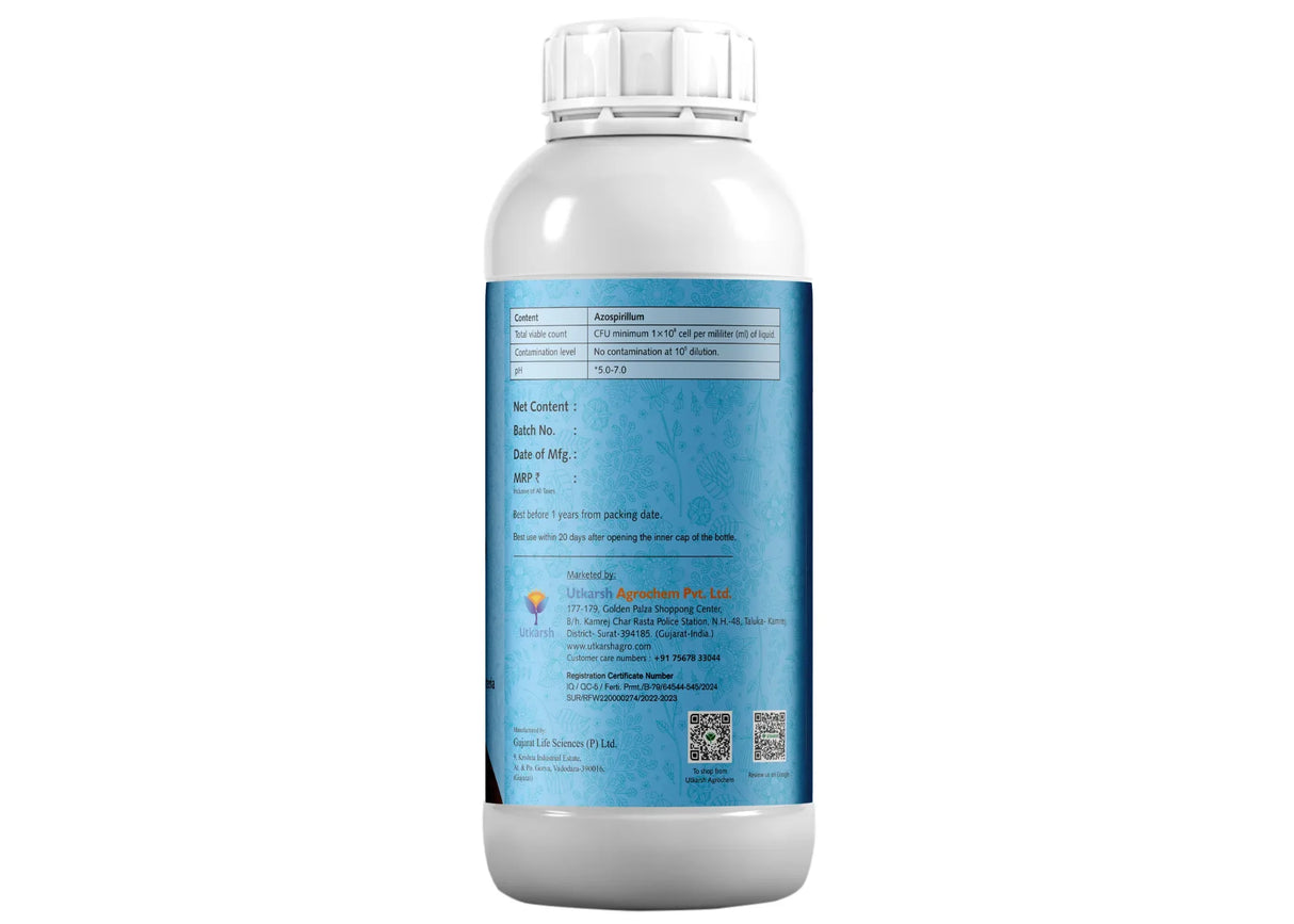 Azospirillum - Nitrogen Fixing Microbes, Liquid Bio Fertilizer for Plants Growth, Healthy Roots, Protect Plants from Biotic & Abiotic Stresses | Azospiriloz - Utkarsh Agrochem Pvt ltd. 
