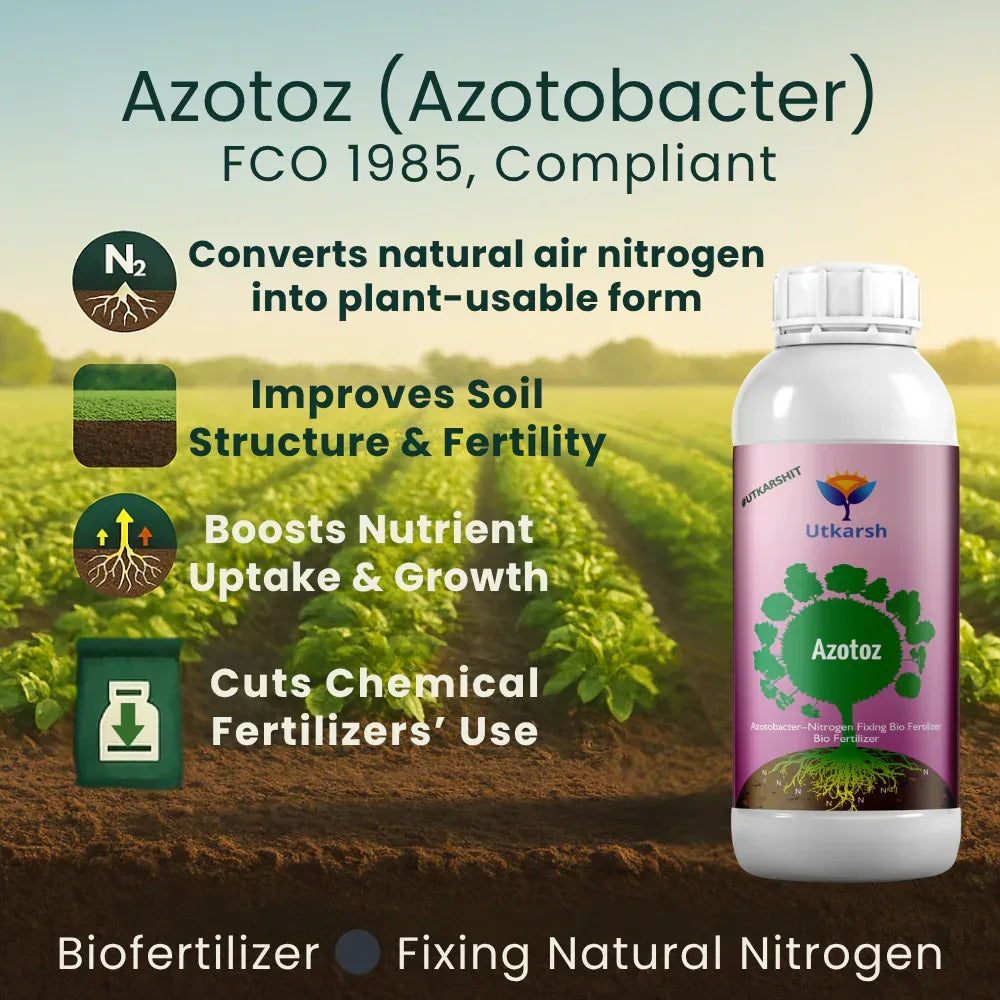 Azotobacter - Nitrogen Fixing Microbes, Liquid Bio Fertilizer for Plants Growth, Increases Soil Structure & Fertility, Yields & Nutrient uptake | Azotoz - 20 Litre - Utkarsh Agrochem Pvt ltd. 