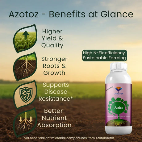 Azotobacter - Nitrogen Fixing Microbes, Liquid Bio Fertilizer for Plants Growth, Increases Soil Structure & Fertility, Yields & Nutrient uptake | Azotoz - 20 Litre - Utkarsh Agrochem Pvt ltd. 