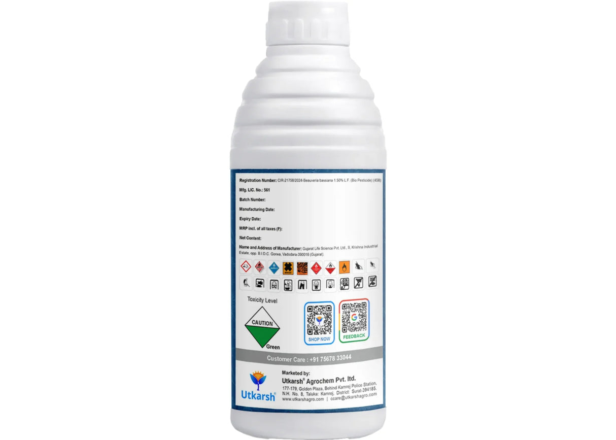 Beauveria Bassiana 1 x 10^8 CFU/ml min. | Western Flower Thrips, Liquid Bio Pesticides for Plants, Home Garden | Beveroz-L - Utkarsh Agrochem Pvt ltd. 
