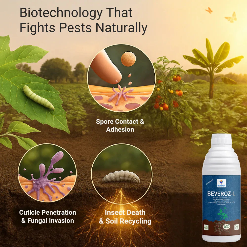 Beauveria Bassiana 1 x 10^8 CFU/ml min. | Western Flower Thrips, Liquid Bio Pesticides for Plants, Home Garden | Beveroz-L - Utkarsh Agrochem Pvt ltd. 