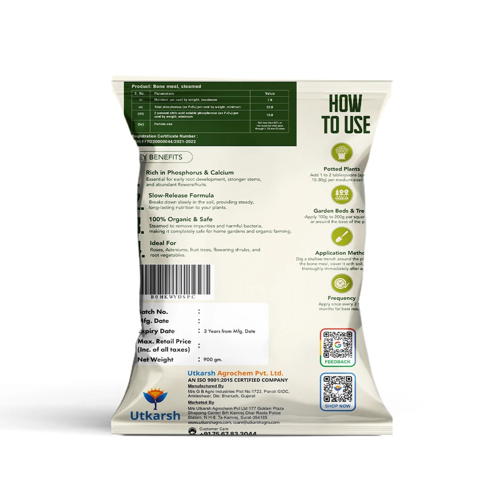 Organic Bone Meal Fertilizer for Plants | Phosphorus & Calcium Rich Natural Plant Food, Slow-Release Plant Nutrition for Flowering & Fruiting, Roses, Hibiscus, Tomato & Vegetables