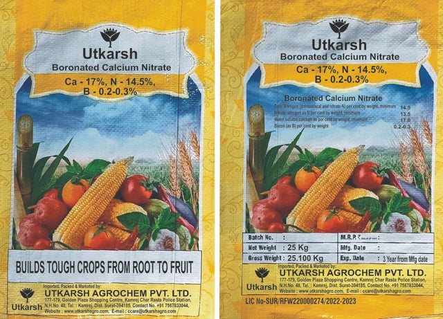 Boronated CAN - Boronated Calcium Nitrate for Plants, 100% Water Soluble Fertilizer, Boosts Healthy Flower and Fruit Growth & Yield in Plants - 25 Kg Bag - Utkarsh Agrochem Pvt ltd. 