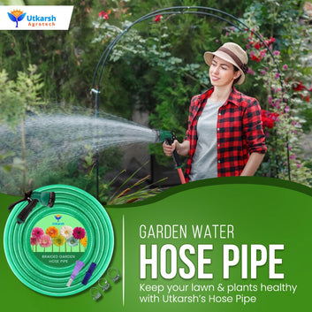 Heavy Duty PVC Braided Green Water Hose Pipe - 0.5 inch Diameter, with 8-Mode Spray Gun, 1 Tap Adapter, Connector & 3 Clamps for Garden, Car Wash, Floor Clean, Pet Bath, Indoor/Outdoor