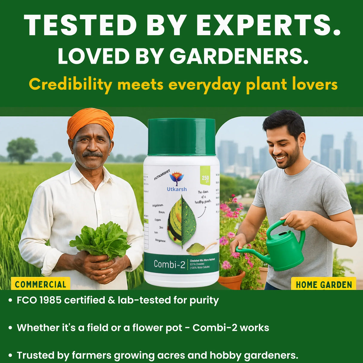 Combi - 2 (EDTA Chelated Fertilizers, Mix Micronutrient) Prevents Mix Crop Deficiencies, Keeps Plants/Home Garden Healthy, Improves Crop Yield & Quality - 25 Kg Pack - Utkarsh Agrochem Pvt ltd. 