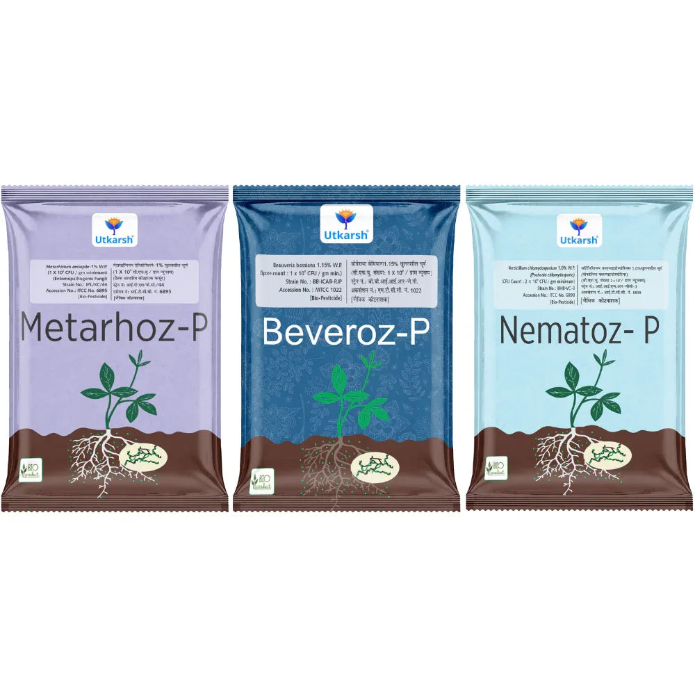 Grubs and Termites Control Combo - Metarhoz-P + Beveroz-P + Nematoz-P - Utkarsh Agrochem Pvt ltd. 