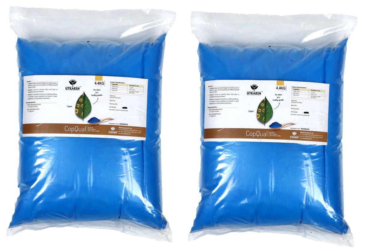 Copper - 12% EDTA Chelated Micronutrient, 100% Water Soluble Fertilizers for Plants Corrects & Prevents Copper Deficiency in Plants & Home Garden | CopQual - Utkarsh Agrochem Pvt ltd. 