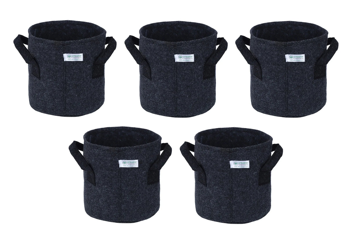 400 GSM Geotextile Fabric Growbags- Dark Grey, Pack of 5 - Utkarsh Agrochem Pvt ltd. 