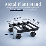Metal Plant Stand with Wheels | Heavy Duty Pot Holder For Home, Balcony & Garden | Square Metal Flower Pot Trolley For Indoor Outdoor Use | Black
