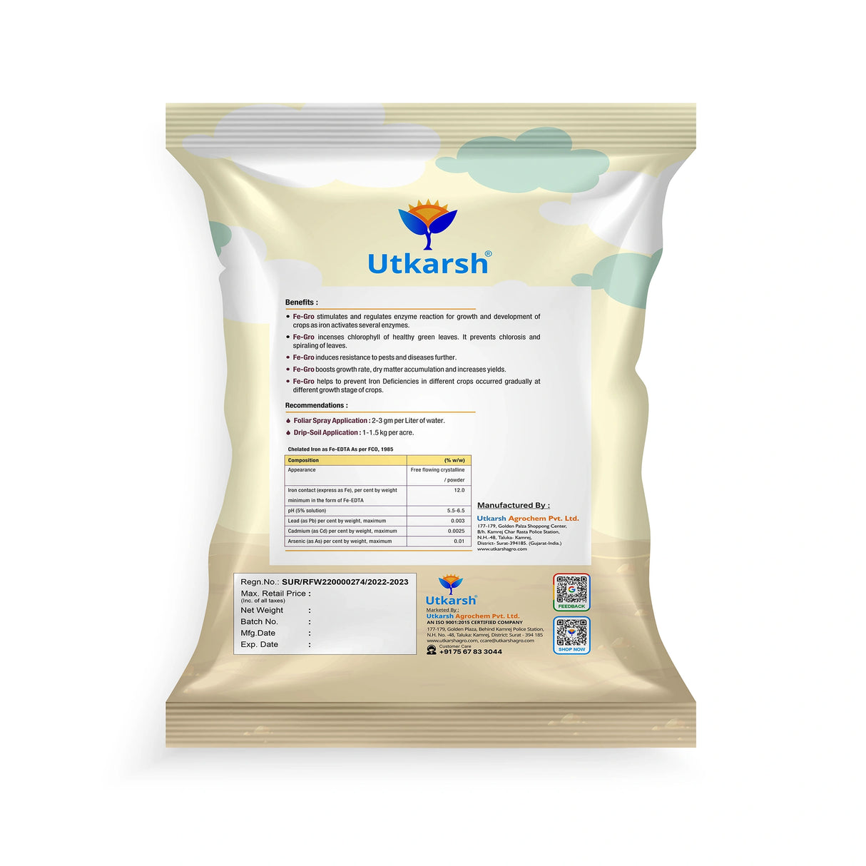 Iron - 12% EDTA Chelated for Plants, 100% Water Soluble Fertilizers, Micronutrients for Vegetables, Fruits, Flowers & Home Garden, Corrects Iron Deficiency | FeGro