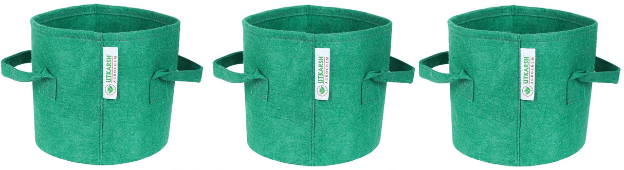 400 GSM Geotextile Fabric Growbags- Green, Pack of 3 - Utkarsh Agrochem Pvt ltd. 