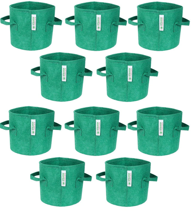 400 GSM Geotextile Fabric Growbags- Green, Pack of 10 - Utkarsh Agrochem Pvt ltd. 