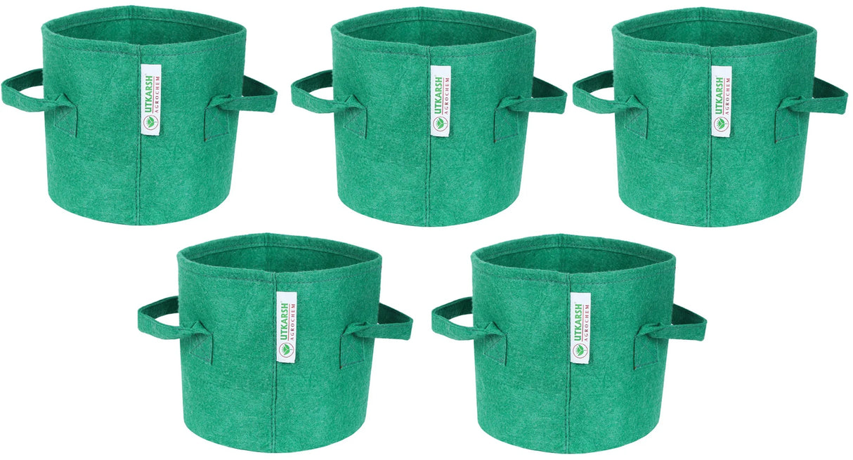 400 GSM Geo Textile Fabric Growbags- Green, Pack of 5 - Utkarsh Agrochem Pvt ltd. 