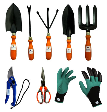 Pruner Cutters, Scissors, ABS Gloves, Cultivator, Fork, Weeder, Big & Small Trowels- Combo of 8