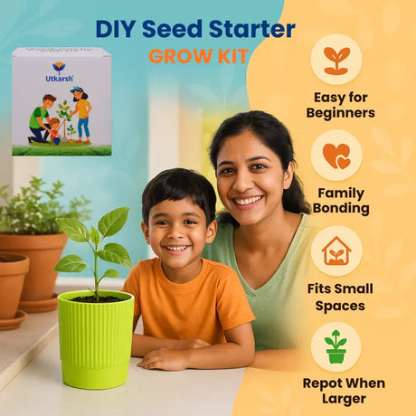 Seed Starter DIY Grow Kit for Gifting | Best Eco-Friendly Return Gift Ideas for Kids & Beginners | Easy to Grow it Yourself Gardening Set for Home & Kitchen Garden | Pack of 1 - Utkarsh Agrochem Pvt ltd. 