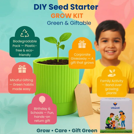 Seed Starter DIY Grow Kit for Gifting | Best Eco-Friendly Return Gift Ideas for Kids & Beginners | Easy to Grow it Yourself Gardening Set for Home & Kitchen Garden | Pack of 1 - Utkarsh Agrochem Pvt ltd. 