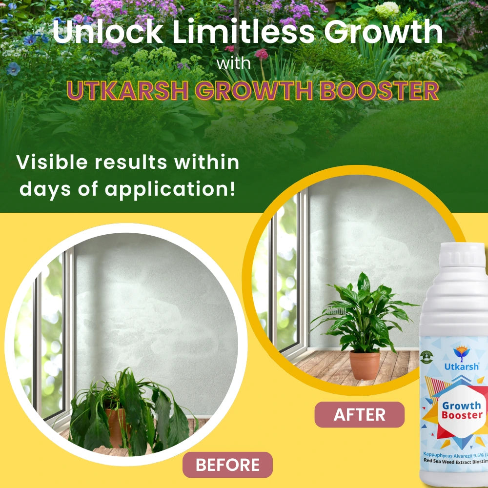 Growth Booster - Liquid Red Seaweed Extract, Plant Growth Promoter, Organic Plant Tonic for Healthy Plants, Strong Roots, More Flowers & High Yield | Indoor & Outdoor Use