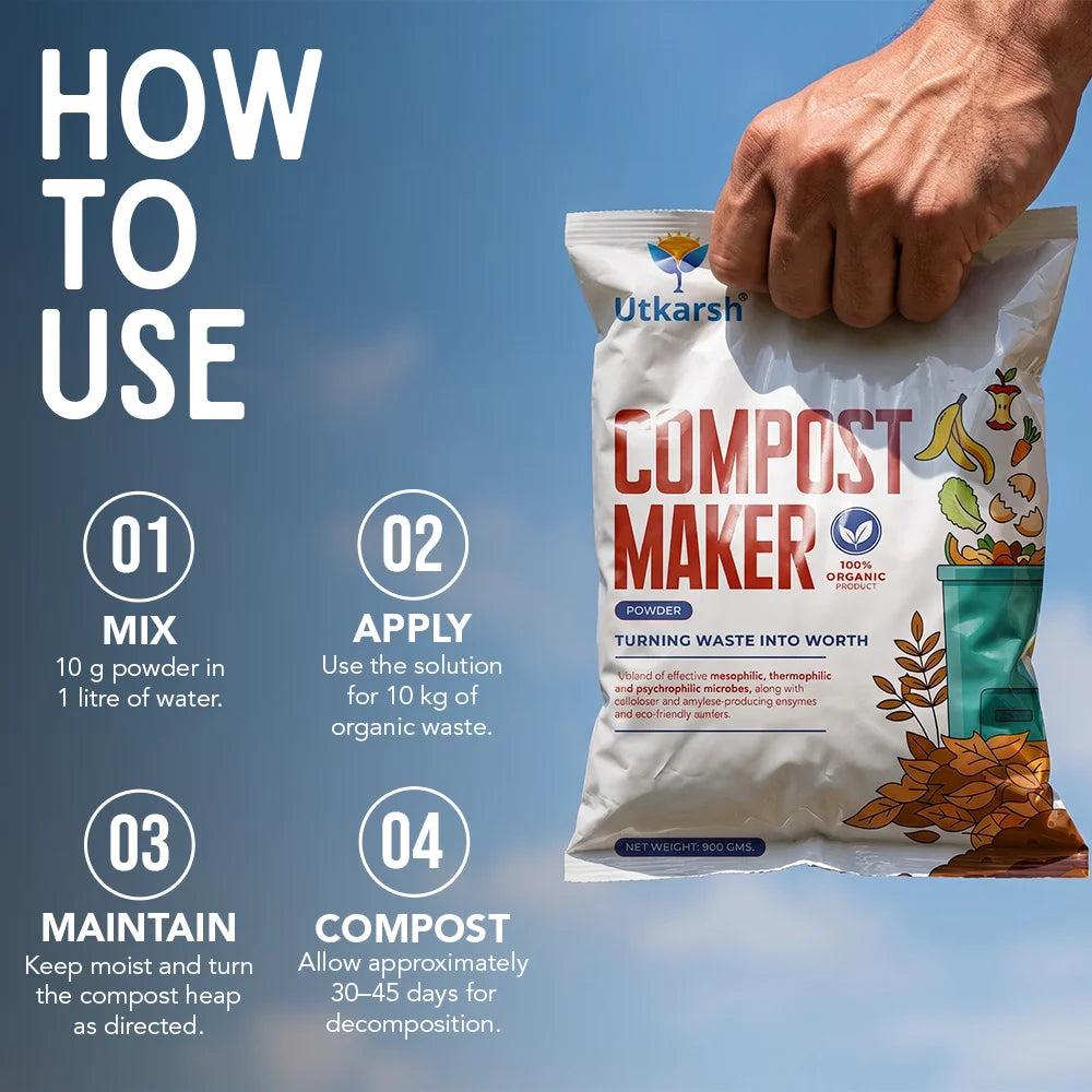 Compost Maker Powder for Home Garden | Fast-Active Natural Organic Waste Decomposer for Kitchen Waste, Vegetable & Fruit Scraps | Easy-to-Use, Odor-Free Compost Starter Powder