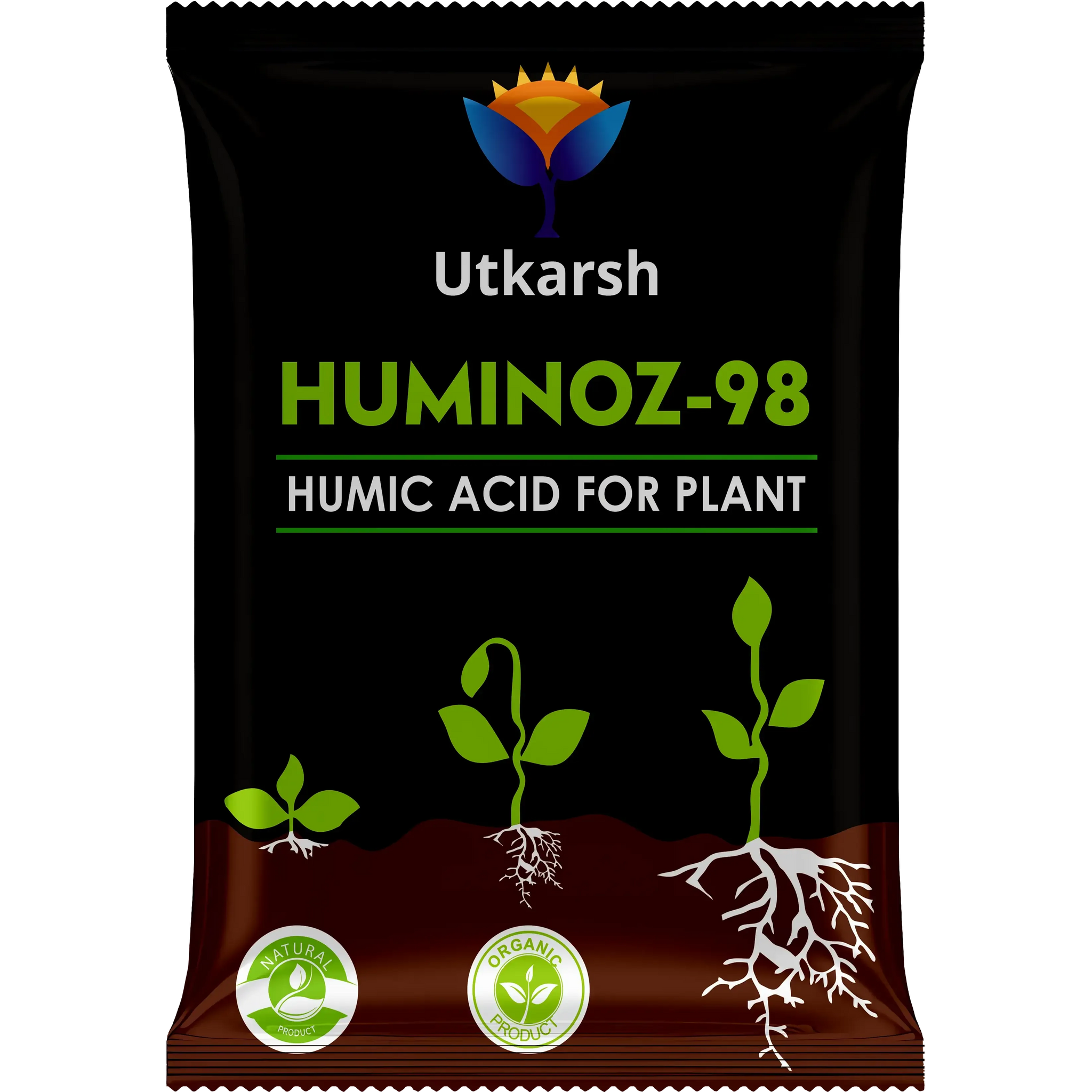 Utkarsh Huminoz-98 Humic Acid (98%) for Plants | Fertilizer for Potted Plants, Home Garden, Growth Enhancer, Soil Conditioner, Improves Root System - Utkarsh Agrochem Pvt ltd. 