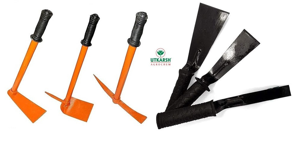 Utkarsh Heavy Duty Garden Kit | Garden Pickaxe (Tiller), Hand Hoes with Prongs-2 Nos., 1, 2 and 3 Inch Khurpis |  Home Gardening Kit Essentials, Strong Durable Steel Planter Accessories | Set of 6 Tools