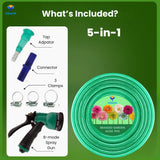 Heavy Duty PVC Braided Green Water Hose Pipe - 0.5 inch Diameter, with 8-Mode Spray Gun, 1 Tap Adapter, Connector & 3 Clamps for Garden, Car Wash, Floor Clean, Pet Bath, Indoor/Outdoor