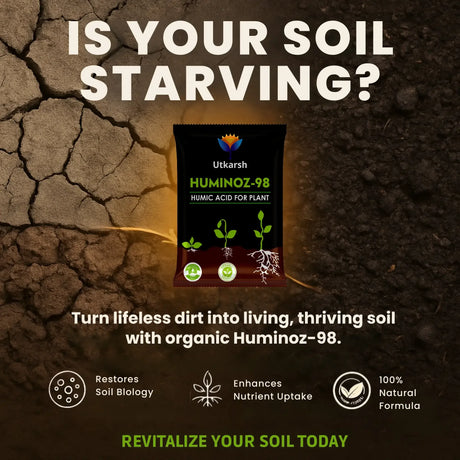 Utkarsh Huminoz-98 Humic Acid (98%) for Plants | Fertilizer for Potted Plants, Home Garden, Growth Enhancer, Soil Conditioner, Improves Root System - Utkarsh Agrochem Pvt ltd. 