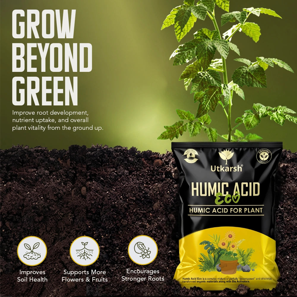 Humic Acid Eco for Plants | Organic Humic & Fulvic Acid Soil Conditioner | Improves Soil Fertility, Root Growth & Nutrient Absorption | Suitable for Agriculture, Gardening & Home Plants