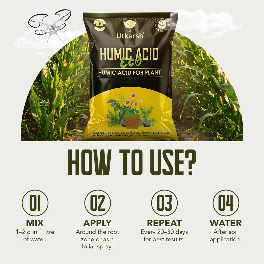Humic Acid Eco for Plants | Organic Humic & Fulvic Acid Soil Conditioner | Improves Soil Fertility, Root Growth & Nutrient Absorption | Suitable for Agriculture, Gardening & Home Plants