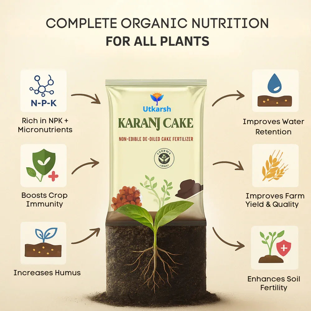 Karanj Cake | Pongamia Cake Powder | Organic Fertilizers Manure for Gardening, All Types of Plants, Flowers, Vegetables & Lawn - Utkarsh Agrochem Pvt ltd. 