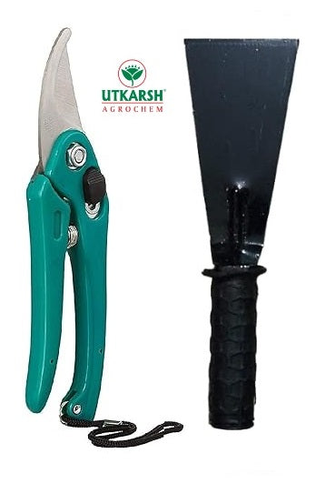 Utkarsh 3 Inch Khurpi & Garden Pruner Cutters | Heavy Duty Gardening Pruning Shear Cutters for Plants, Clippers/Trimmers for Plant Stem | Gardening Khurpi for Soil Digging | Pack of 2 Tools