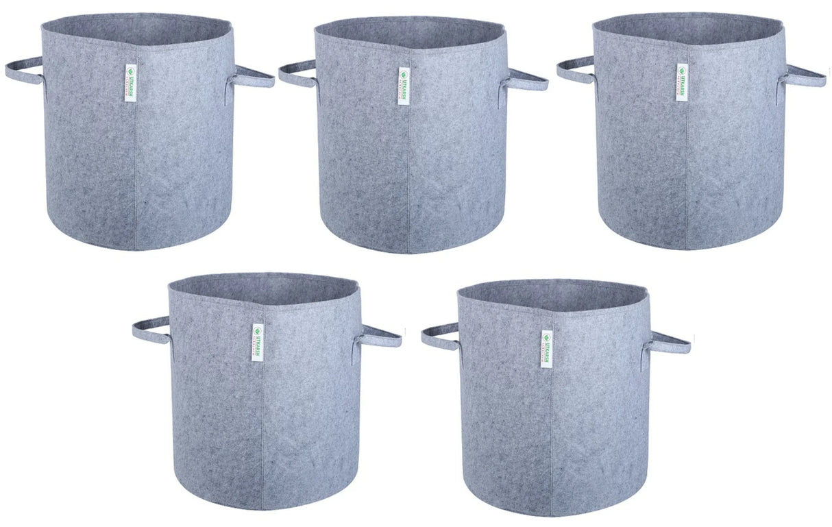 400 GSM Geotextile Fabric Growbags- Light Grey, Pack of 5 - Utkarsh Agrochem Pvt ltd. 