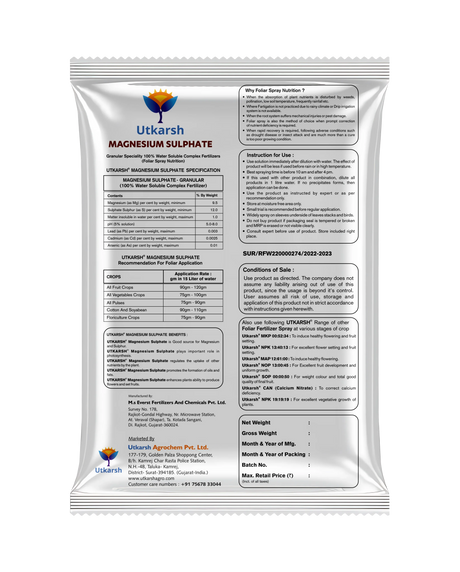 Epsom Salt - Magnesium Sulphate for Plants Growth and Home Garden | 100% Water Soluble Fertilizer | Enhances Photosynthesis & Nutrient Uptake - Utkarsh Agrochem Pvt ltd. 