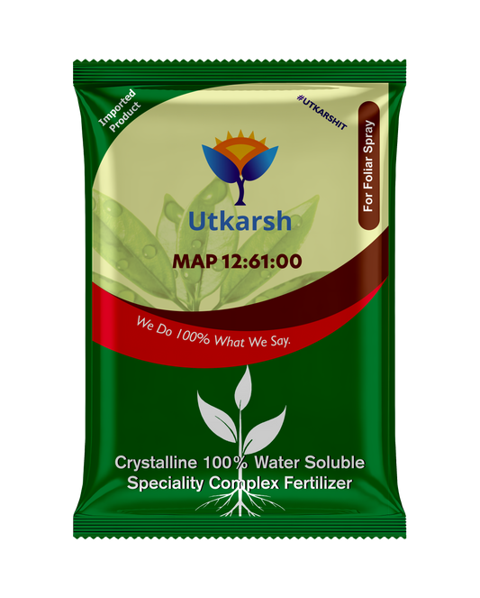 MAP (12:61:00) (Mono Ammonium Phosphate) ((NH4)H2PO4 Crystalline Specialty 100% Water Soluble Complex Fertilizer) (Drip Irrigation Fertilizer), Increases Vegetative Growth and Flowering of Plants - 25 Kg Pack