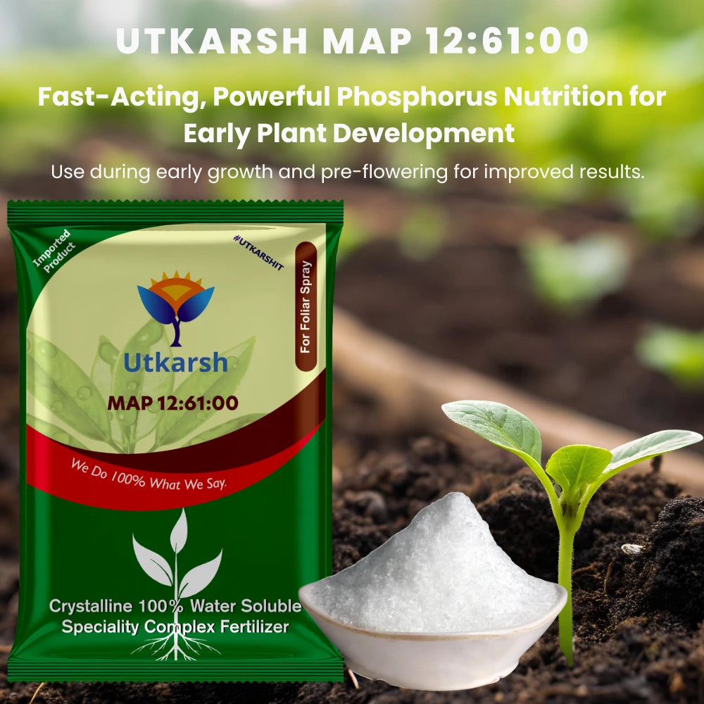 MAP 12 61 00 - Mono Ammonium Phosphate, NPK Fertilizers for Plants Growth & Home Garden | 100% Water Soluble Powder, Foliar Spray Nutrition - 25 Kg Bag