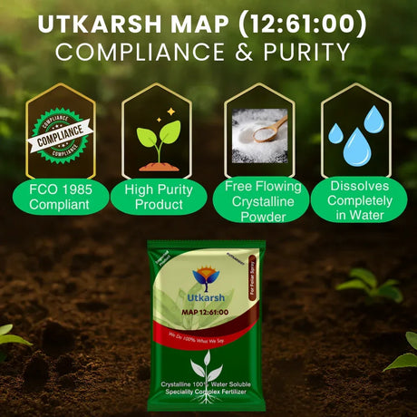 MAP 12 61 00 - Mono Ammonium Phosphate, NPK Fertilizers for Plants Growth & Home Garden | 100% Water Soluble Powder, Foliar Spray Nutrition - 25 Kg Bag - Utkarsh Agrochem Pvt ltd. 