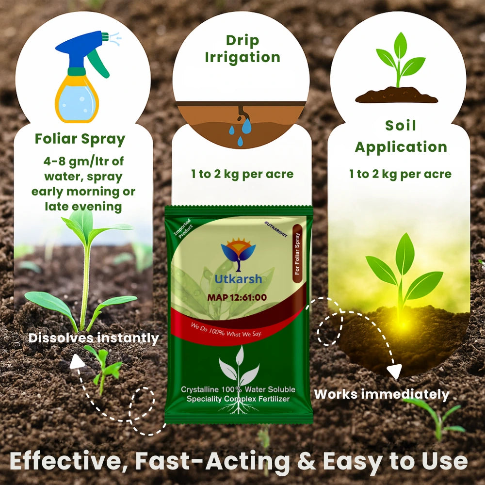 MAP 12 61 00 - Mono Ammonium Phosphate, NPK Fertilizers for Plants Growth & Home Garden | 100% Water Soluble Powder, Foliar Spray Nutrition - 25 Kg Bag