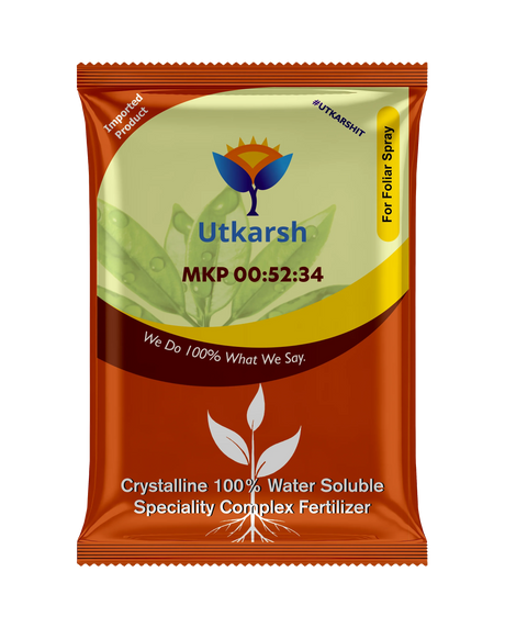 MKP 00 52 34 - Mono Potassium Phosphate, 100% Water Soluble Foliar Spray Nutrition | NPK Fertilizers for Growth, Flowering & Fruiting in Plants, Home Garden - Utkarsh Agrochem Pvt ltd. 