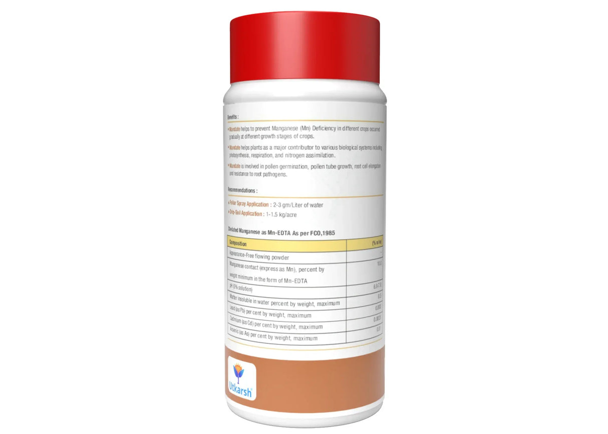 Manganese - 10% EDTA Chelated Micronutrient, 100% Water Soluble Fertilizers for Plants, Resistance to Root Pathogens, Enhances & Boosts Plant Growth | ManDate - Utkarsh Agrochem Pvt ltd. 