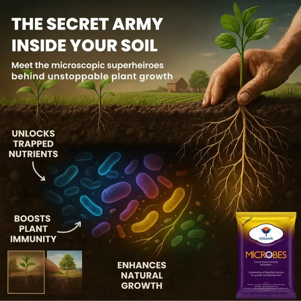 Microbes (Carrier Based Consortia - Azotobacter, Acetobacter, Rhizobium, Phosphorus Solubilizing Bacteria PSB, Potassium Mobilizing Bacteria KMB) - 25 Kg Pack - Utkarsh Agrochem Pvt ltd. 