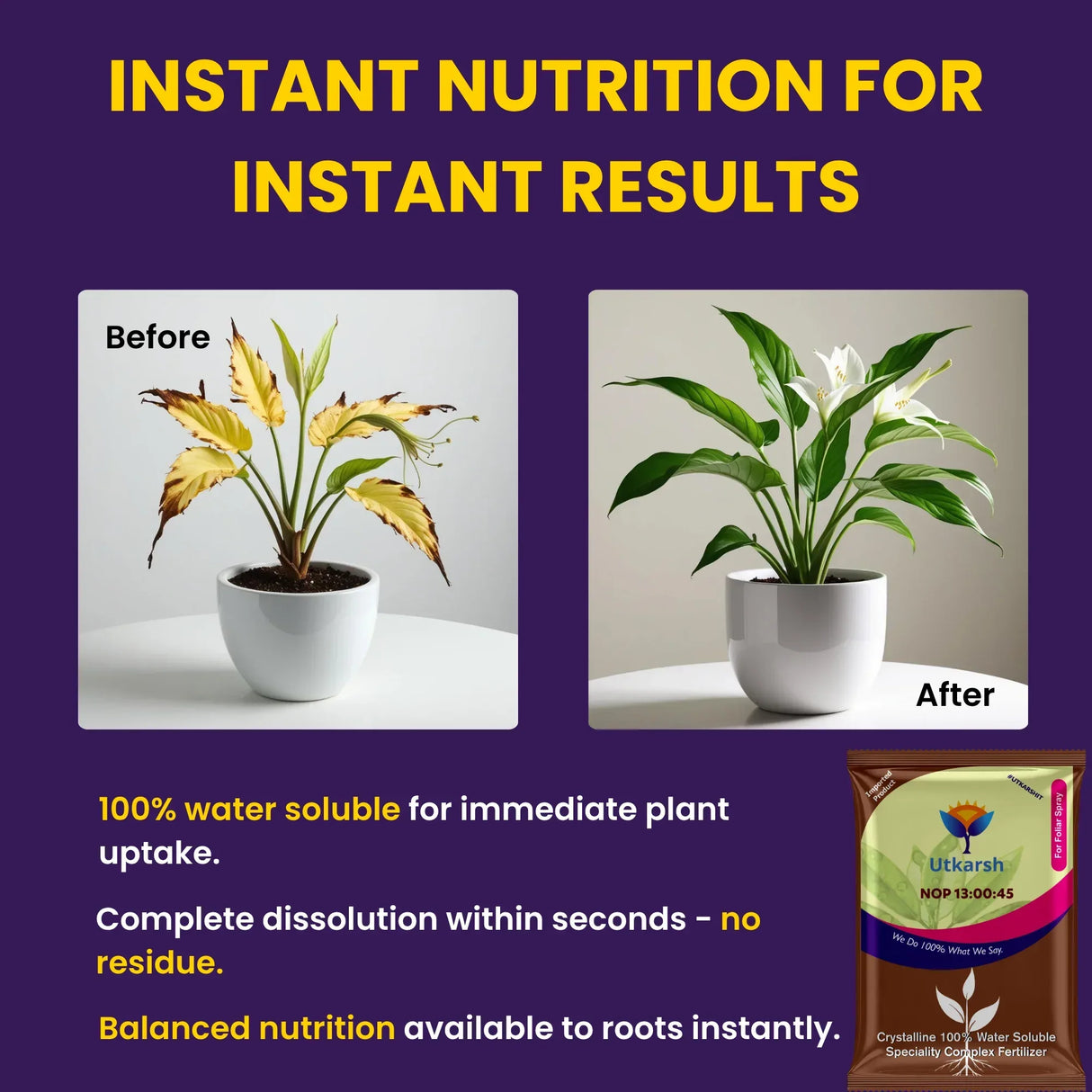 NOP 13 00 45 - Potassium Nitrate, NPK Fertilizers for Plants Growth & Healthy Home Garden | 100% Water Soluble Powder, Growth Boost for Fruits and Flowers - 25 Kg Bag - Utkarsh Agrochem Pvt ltd. 